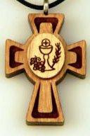 Eucharist / Communion Grapes & Wheat medallion wooden cross